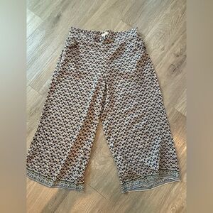 Max Studio Navy, Cream & Peach Printed Wide-Leg Cropped Pants